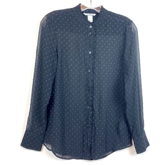 H&M Sheer Clip Dot Button Down High Neck Ruffle Detail Blouse - Picture 2 of 14